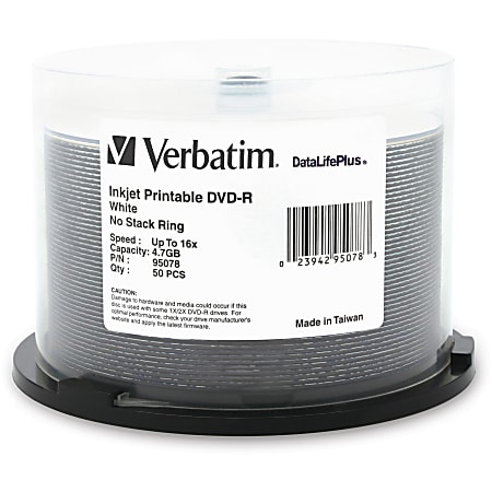 Verbatim DVD-R 4.7GB 16X DataLifePlus White Inkjet Printable