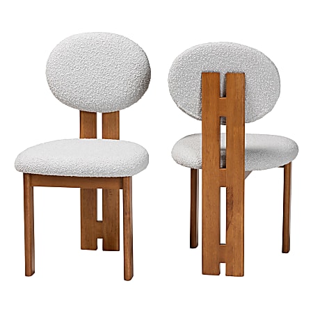 Baxton Studio Kacela Boucle Fabric and Wood Dining Chairs, Light Gray/Walnut Brown, Set Of 2 Chairs