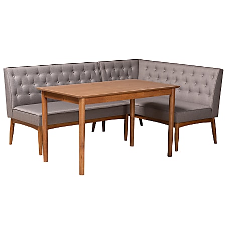 Baxton Studio Riordan 3-Piece Dining Nook Set, Gray/Walnut