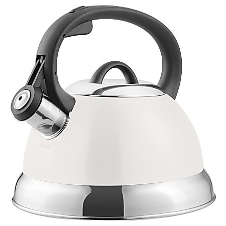 Mr. Coffee Flintshire 1.75 Qt Stainless Steel Whistling Tea Kettle, Linen