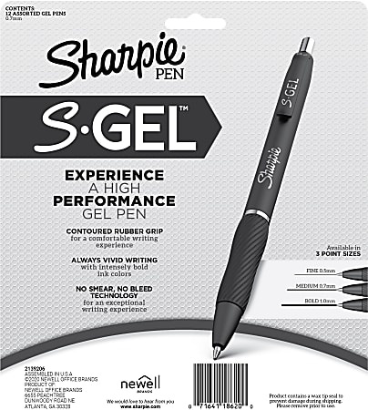 Sharpie S Gel Pen White Barrel Medium Point 0.7mm Black Ink 4 Pack - Office  Depot