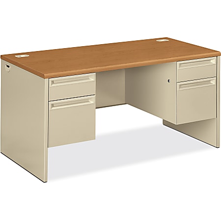 HON® 38000 60"W Double-Pedestal Computer Desk, Harvest/Putty