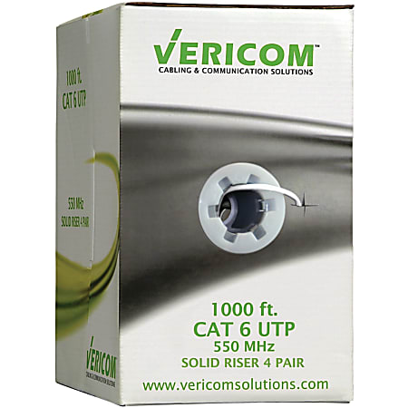 Vericom CAT 6UTP Solid Riser CMR Cable 1000 White MBW6U 01444 - Office ...