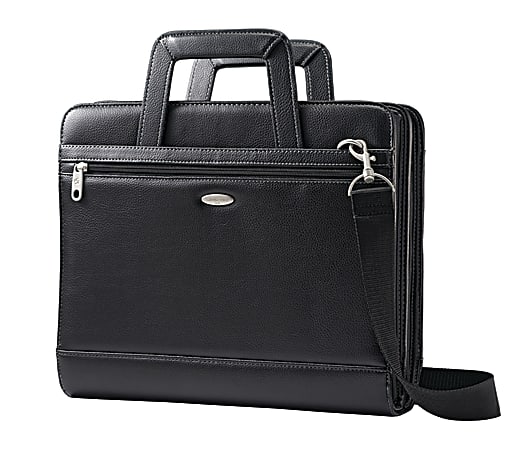 Samsonite® Vinyl 3-Ring Padfolio With Handles And Shoulder Strap, 14"H x 12"W x 3 1/2"D, Black