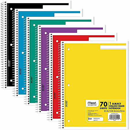 Mead Spiral Notebook, 8" x 10-1/2", 1 Subject, College Rule, Assorted Colors