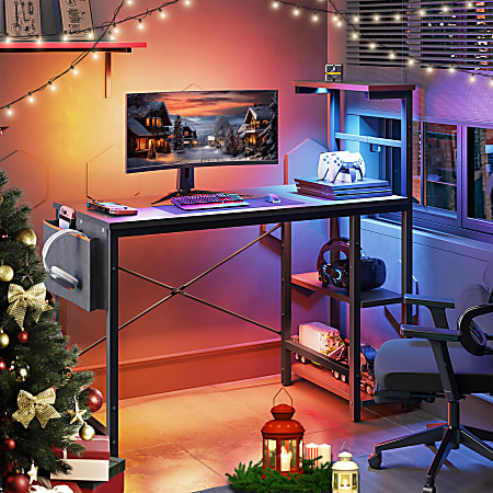 Bestier RGB Gaming Desk With Storage Shelf Side Pocket 45 W Black ...