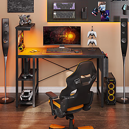 Bestier RGB Gaming Desk With Storage Shelf Side Pocket 45 W Black ...