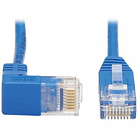 Tripp Lite Cat6 Ethernet Cable Down Right Angled Slim Molded M/M Blue 10ft - 10 ft - 28 AWG - Blue
