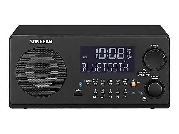 Sangean WR-22 Desktop Clock Radio - 7 W RMS - Mono - 2 x Alarm - FM, AM, AM - USB - Manual Snooze