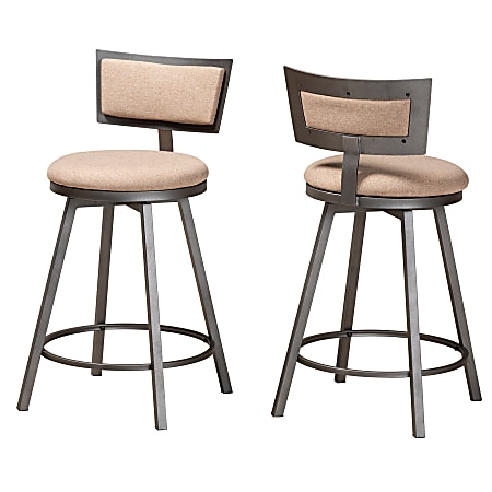 Baxton Studio Danson Swivel Pub Chairs, Light Brown/Antique Gray, Set Of 2 Chairs