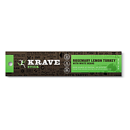 KRAVE Meat Sticks, Rosemary Lemon Turkey With White Beans, 1 Oz, Pack Of 24