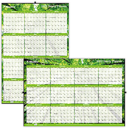 Blueline® Laminated Yearly Wall Calendar, 24" x 36", Nature, 50% Recycled, January To December 2022, C171910