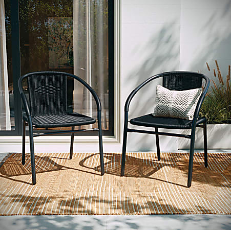 Flash Furniture Rattan IndoorOutdoor Restaurant Stack Chairs Black