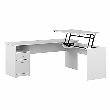 Bush® Furniture Cabot 3-Position Sit-To-Stand Height-Adjustable L-Shaped Desk, 72"W, White, Standard Delivery