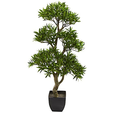 Nearly Natural Bonsai Styled Podocarpus 37”H Artificial Tree With Pot, 37”H x 16”W x 8”D, Green