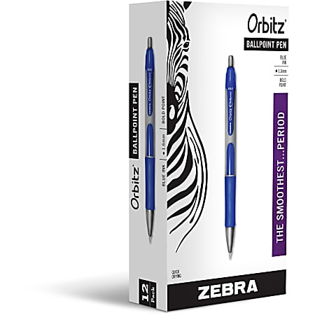 Zebra® Orbitz® Retractable Ballpoint Pens, Bold Point, 1.6 mm, Blue Barrel, Blue Ink, Pack Of 12
