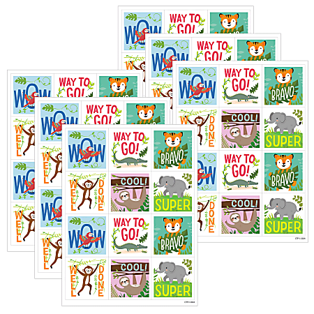 Creative Teaching Press Reward Stickers, Jungle Friends, 60 Stickers Per Pack, Bundle Of 6 Packs