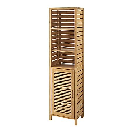 Linon Bullock 16-1/8"W Single Door Bamboo Cabinet with Shelves, Natural