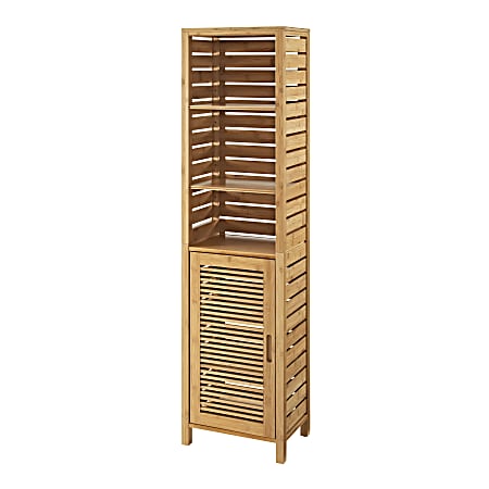 Linon Home Decor Products Bullock Single-Door 16-1/8"W Tall Bamboo Cabinet, Natural