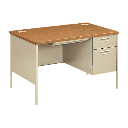 HON® Metro Classic Single-Pedestal Desk, Harvest/Putty