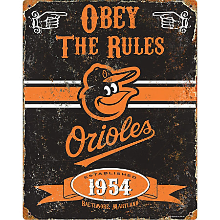Party Animal Baltimore Orioles Embossed Metal Sign - 11.5" Width x 14.5" Height - Rectangular Shape - Heavy Duty, Embossed Lettering - Steel