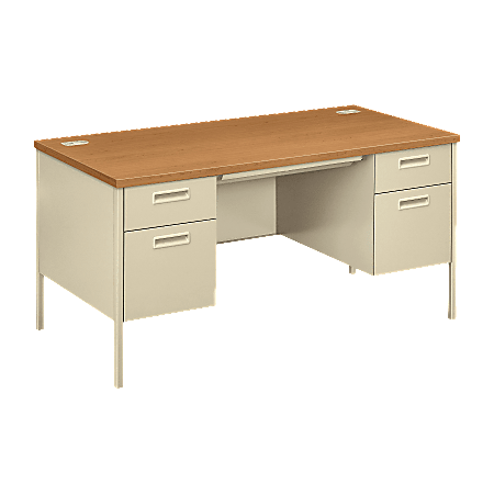 HON® Metro 60"W Classic Double-Pedestal Computer Desk, Harvest/Putty