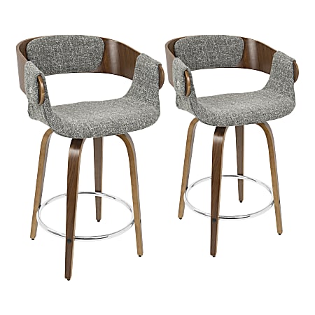 LumiSource Elisa Mid-Century Modern Counter Stools, Walnut/Gray, Set Of 2 Stools