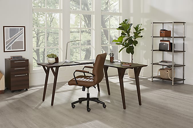 Realspace Trezza 62 W L Shaped Computer Desk Warm Walnut - Office