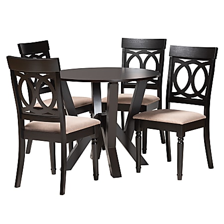 Baxton Studio Angie Modern Fabric/Finished Wood 5-Piece Dining Set, Sand/Dark Brown