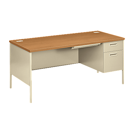 HON® Metro Classic 66"W Right-Pedestal Computer Desk, Harvest/Putty