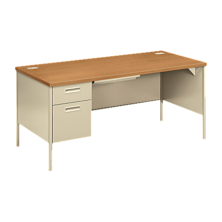 HON® Metro Classic 66"W Left-Pedestal Computer Desk, Harvest/Putty