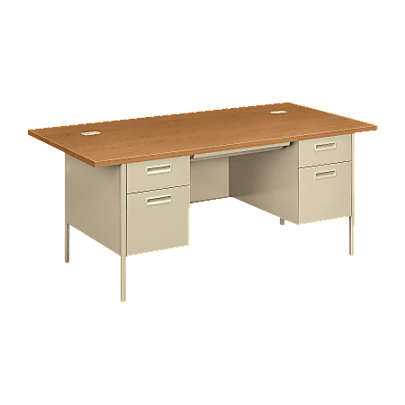 HON® Metro Classic 72"W Double-Pedestal Computer Desk, Harvest/Putty