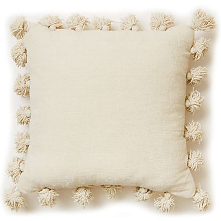 Dormify Lily Chenille Knit Tassel Square Pillow, Light Natural