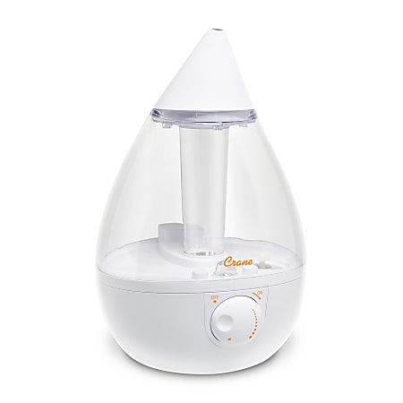 Crane, Drop Ultrasonic Cool Mist Humidifier, 1 Gallon, 8 5/8"H x 8 5/8"W x 13 3/8"D, Clear & White