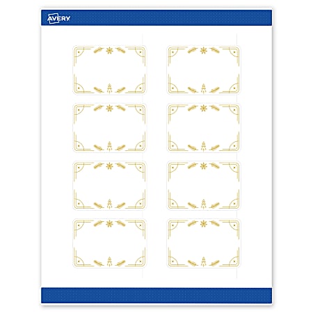 Avery&reg; Printable Christmas Labels With Sure Feed&reg; Technology, 94237, Rectangle, 2" x 3", Matte White/Gold Christmas Trees Design, 80-PK