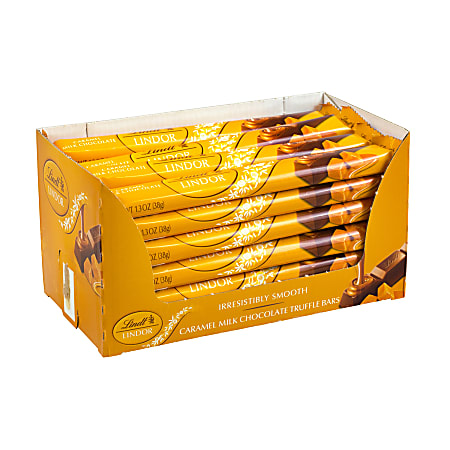 Lindt Lindor Chocolate Truffle Bars, Caramel Milk Chocolate, 1.3 Oz, Pack Of 24