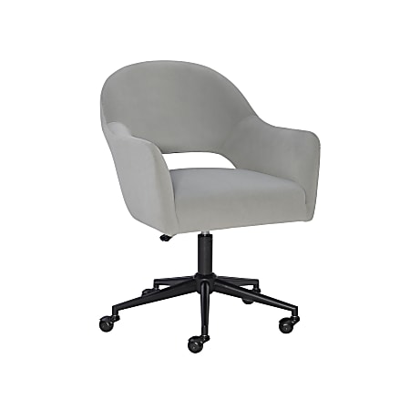 Powell Bogart Velvet Mid-Back Office Chair, Light Gray/Black