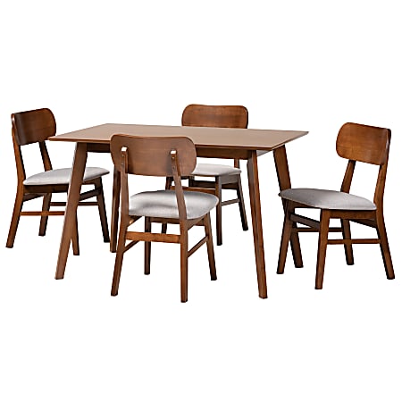 Baxton Studio Euclid 5-Piece Dining Set, Gray/Walnut Brown