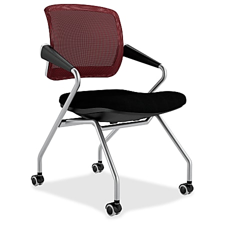 Mayline® Valore Mesh/Fabric Nesting Training Chair, Mid-Back, 36"H x 21 1/2"W x 24 1/2"D, Black/Burgundy