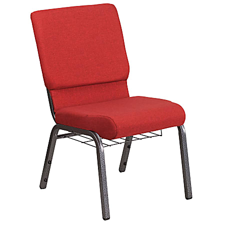 Flash Furniture HERCULES Church Chair With Book Rack, Red/Silver Vein