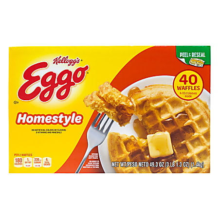 Eggo Homestyle Waffles, 49.3 Oz, Box Of 40 Waffles