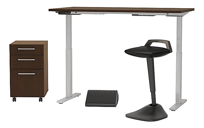 Bush Business Furniture Move 60 Series 60"W x 30"D Adjustable Standing Desk with Lean Stool Storage and Ergonomic Accessories, Mocha Cherry, Standard Delivery