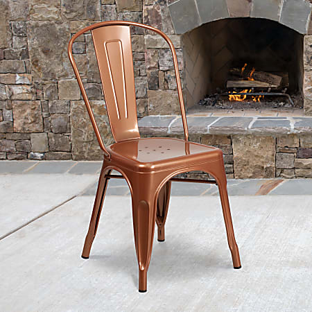 Flash Furniture Commercial Metal IndoorOutdoor Stackable Dining Chair Copper Office Depot