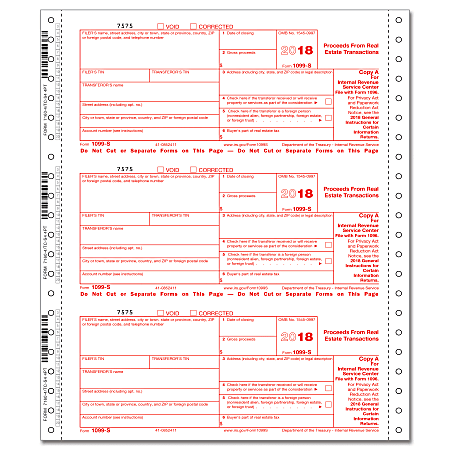 ComplyRight™ 1099-S Continuous Tax Forms, Copies A, State, B and C, 4-Part, 9" x 11", Pack Of 100 Forms