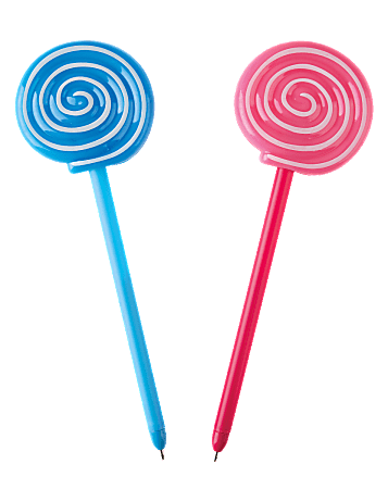 Office Depot® Brand Fun Ballpoint Pen With Topper, Light-Up Lollipop, Fine Point, 0.7 mm, Assorted Barrel Colors, Black Ink