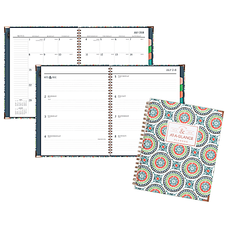 AT-A-GLANCE® Badge Tile Academic Weekly/Monthly Planner, 8 1/2" x 11", 30% Recycled, Multicolor, July 2018 to June 2019