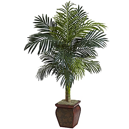 Nearly Natural 4-1/2'H Golden Cane Palm Tree With Decorative Planter, Green