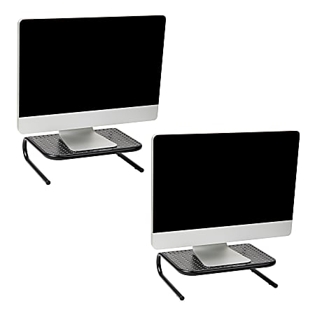 Mind Reader Metal Monitor Stand Ventilated Laptop Riser Desktop Organizer, 4-1/4"H x 11-1/4"W x 14-1/2"D, Black, Set of 2