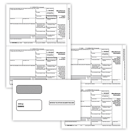 ComplyRight&reg; 1099-MISC Recipient Only Tax Form Set, 3-Part, 2-Up, Copy B, State/File, 8-1/2" x 11", 50-PK Forms and Envelopes, 6113E25