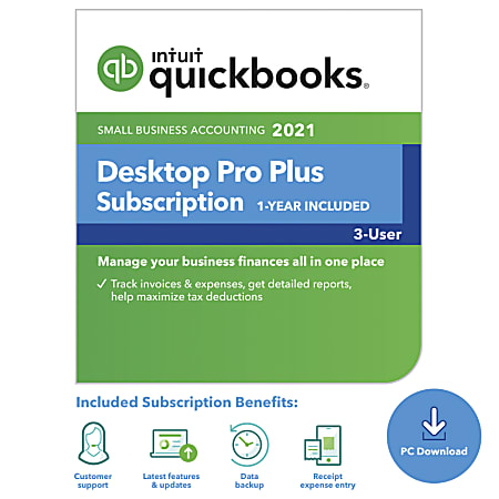 Intuit® QuickBooks® Desktop Pro Plus 2021, For 3 Users, Windows®, Download